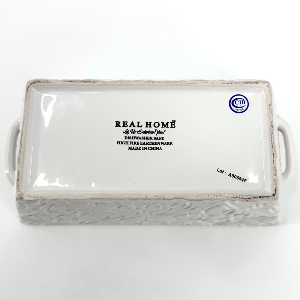 Real Home Earthenware Embossed Scroll 9” Lidded Loaf Dish - Picture 11 of 11